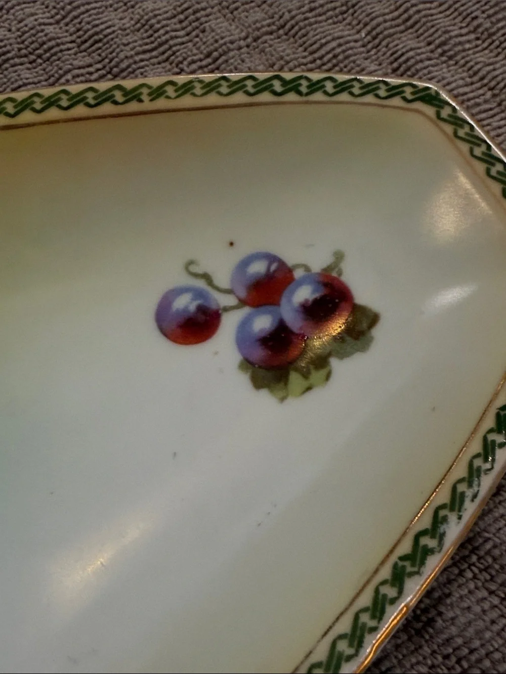 Antique Three Crown China Porcelain Relish Dish featuring a hand-paint Grapes